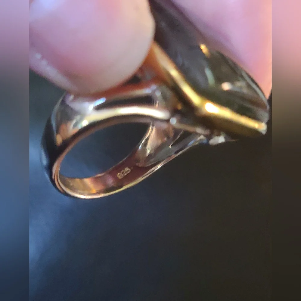 SOLD! Laboradite 13k square pillow sterling & gold ring sz 8.5 - Picture 9 of 9